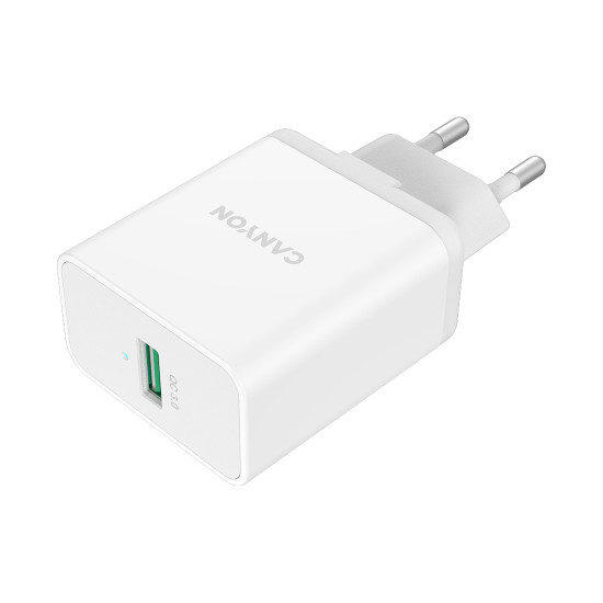 Зарядно Canyon H-24, 24W, USB-A QC 3.0, EU стандарт, White