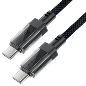 USB кабел Acefast USB-C to USB-C Cable 60W Stainless steel in transparent shell 1.2m - C12-03 - Black
