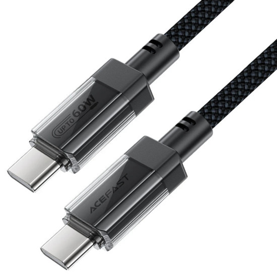USB кабел Acefast USB-C to USB-C Cable 60W Stainless steel in transparent shell 1.2m - C12-03 - Black