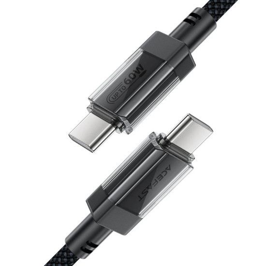 USB кабел Acefast USB-C to USB-C Cable 60W Stainless steel in transparent shell 1.2m - C12-03 - Black