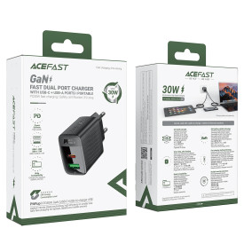 Зарядно Acefast Charger Wall GaN PD 30W - A98 - USB-C x 1, USB-A x 1, Black