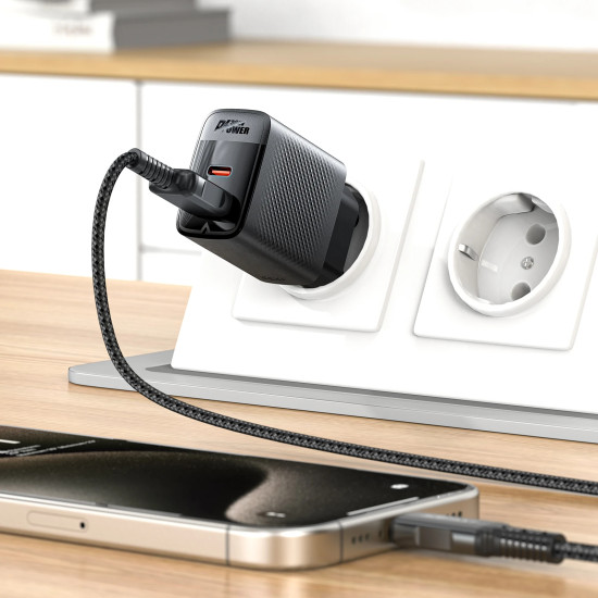 Зарядно Acefast Charger Wall GaN PD 30W - A98 - USB-C x 1, USB-A x 1, Black