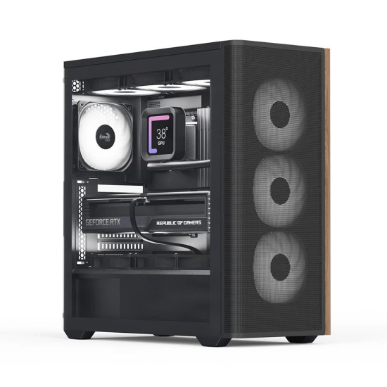 Кутия за компютър AeroCool Case ATX - D501A Black, Addressable RGB, Wood