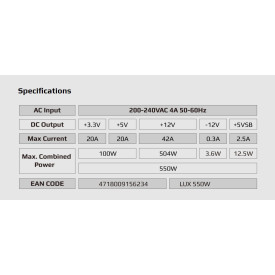Захранване AeroCool PSU LUX-550W Bronze - ACPB-LD55AEC.11