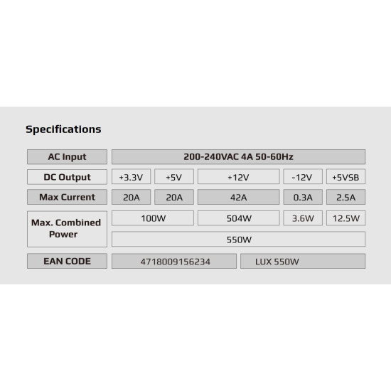 Захранване AeroCool PSU LUX-550W Bronze - ACPB-LD55AEC.11