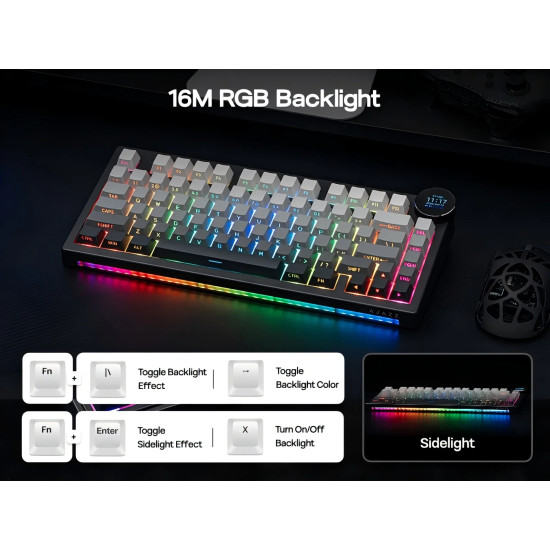Безжична клавиатура Ajazz Wireless Gaming Mechanical Keyboard AK820 V2 PRO - White peach Switch [Linear] (English US), White