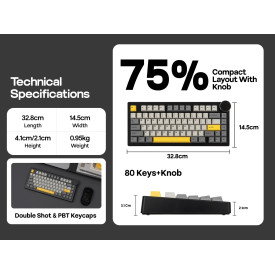 Безжична клавиатура Ajazz Wireless Gaming Mechanical Keyboard AK820 V2 PRO - White peach Switch [Linear] (English US), White
