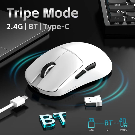 Безжична мишка Ajazz AJ159 V2 MC - Wireless Gaming Mouse - 1K, Magnetic Charging Dock, White