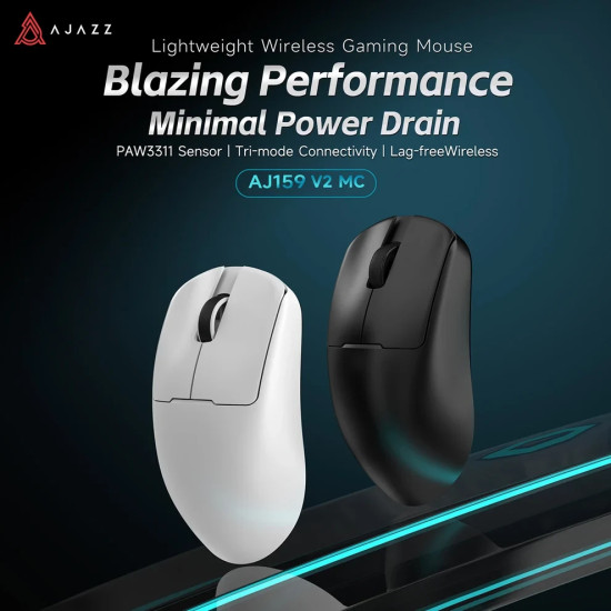 Безжична мишка Ajazz AJ159 V2 MC - Wireless Gaming Mouse - 1K, Magnetic Charging Dock, White