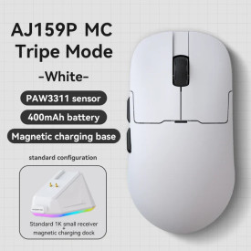 Безжична мишка Ajazz AJ159P MC - Wireless Gaming Mouse - 1K, Magnetic Charging Dock, White