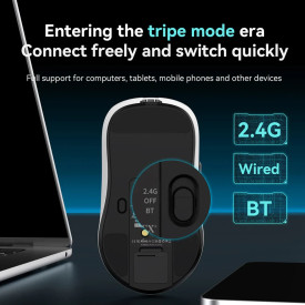 Безжична мишка Ajazz AJ159P MC - Wireless Gaming Mouse - 1K, Magnetic Charging Dock, White
