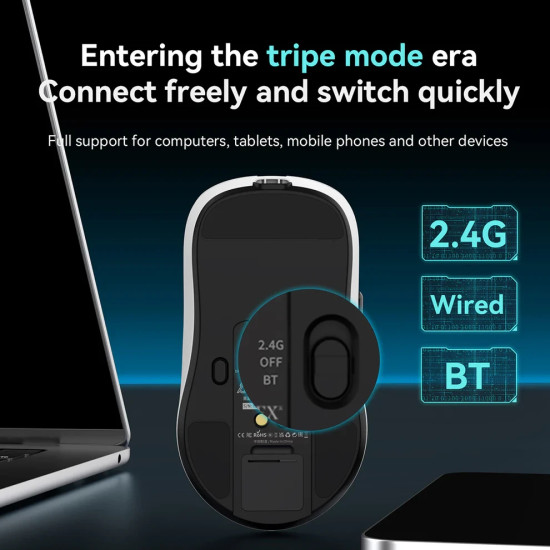 Безжична мишка Ajazz AJ159P MC - Wireless Gaming Mouse - 1K, Magnetic Charging Dock, White