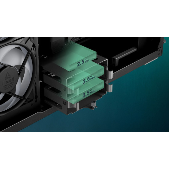 Кутия за компютър ARCTIC Xtender VG, E-ATX, Mid-Tower, Dual Chamber, 5 ARGB, Black