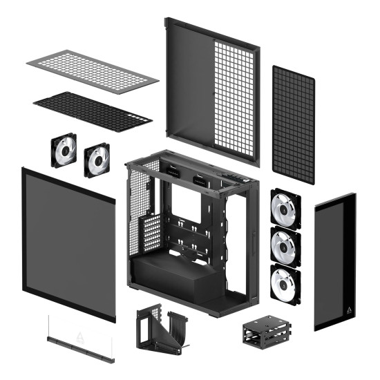 Кутия за компютър ARCTIC Xtender VG, E-ATX, Mid-Tower, Dual Chamber, 5 ARGB, Black