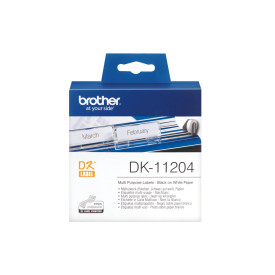 Етикети Brother DK-11204 - Multi Purpose Labels, 17mmx54mm, 400 labels per roll, Black on White - DK-11204