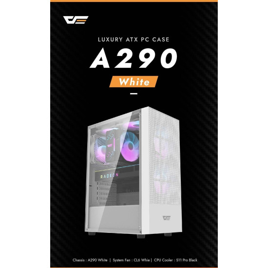 Кутия за компютър DarkFlash A290 White, ATX, 3 x 120mm RGB Fans included
