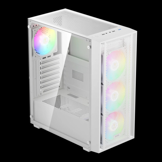 Кутия за компютър Gamdias Case ATX - AURA GC2 Elite White - Mesh, RGB, Tempered Glass
