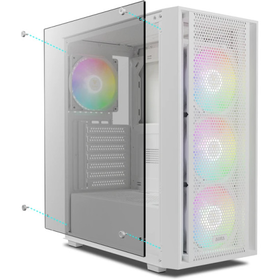 Кутия за компютър Gamdias Case ATX - AURA GC2 Elite White - Mesh, RGB, Tempered Glass