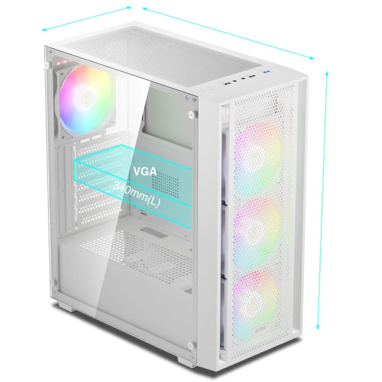 Кутия за компютър Gamdias Case ATX - AURA GC2 Elite White - Mesh, RGB, Tempered Glass