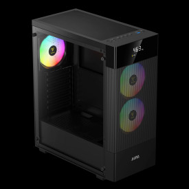 Кутия за компютър GAMDIAS AURA GC5 ELITE ARGB, Mid-Tower, Digital Display, 3 ARGB Fans