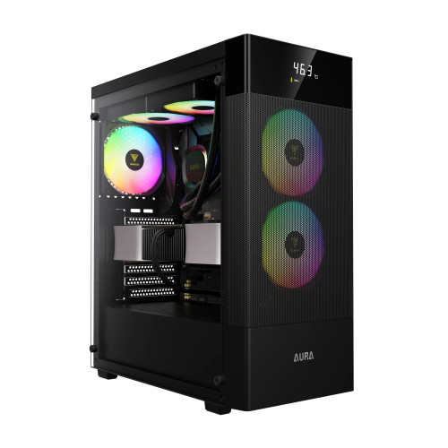 Кутия за компютър GAMDIAS AURA GC5 ELITE ARGB, Mid-Tower, Digital Display, 3 ARGB Fans