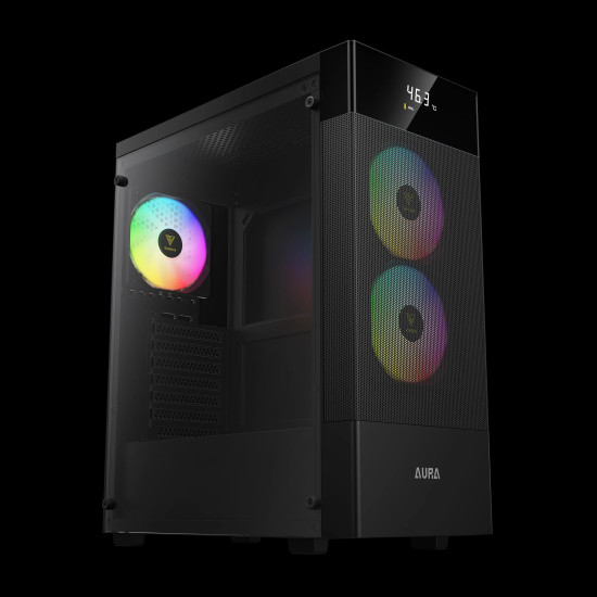 Кутия за компютър GAMDIAS AURA GC5 ELITE ARGB, Mid-Tower, Digital Display, 3 ARGB Fans