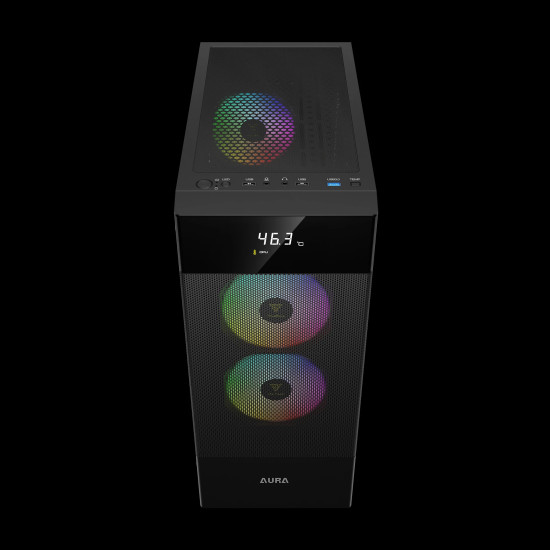Кутия за компютър GAMDIAS AURA GC5 ELITE ARGB, Mid-Tower, Digital Display, 3 ARGB Fans