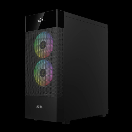 Кутия за компютър GAMDIAS AURA GC5 ELITE ARGB, Mid-Tower, Digital Display, 3 ARGB Fans
