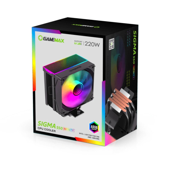 Охладител за процесор Gamemax CPU Cooler Sigma 550 Infinity Black - Addressable RGB