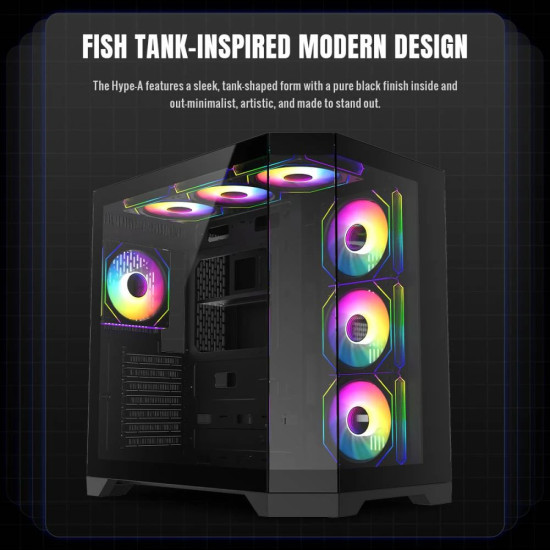 Кутия за компютър GameMax HYPE-A BK, Mid-Tower ATX, Tempered Glass, ARGB, Black