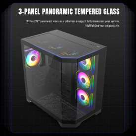 Кутия за компютър GameMax HYPE-A BK, Mid-Tower ATX, Tempered Glass, ARGB, Black
