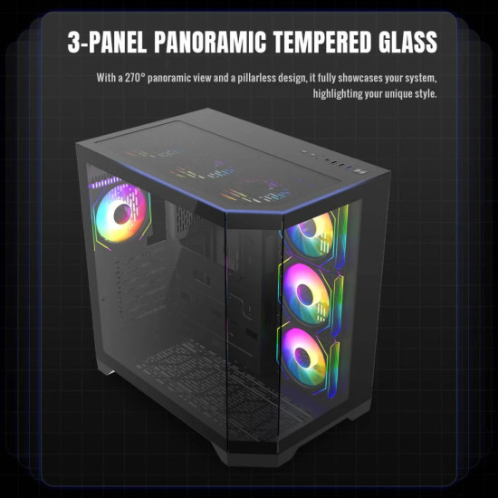 Кутия за компютър GameMax HYPE-A BK, Mid-Tower ATX, Tempered Glass, ARGB, Black