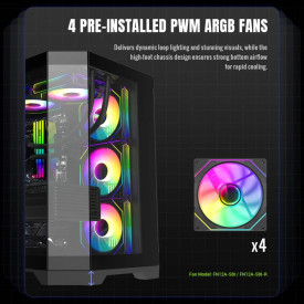 Кутия за компютър GameMax HYPE-A BK, Mid-Tower ATX, Tempered Glass, ARGB, Black