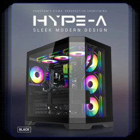 Кутия за компютър GameMax HYPE-A BK, Mid-Tower ATX, Tempered Glass, ARGB, Black