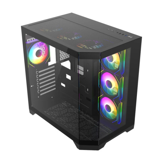 Кутия за компютър GameMax HYPE-A BK, Mid-Tower ATX, Tempered Glass, ARGB, Black