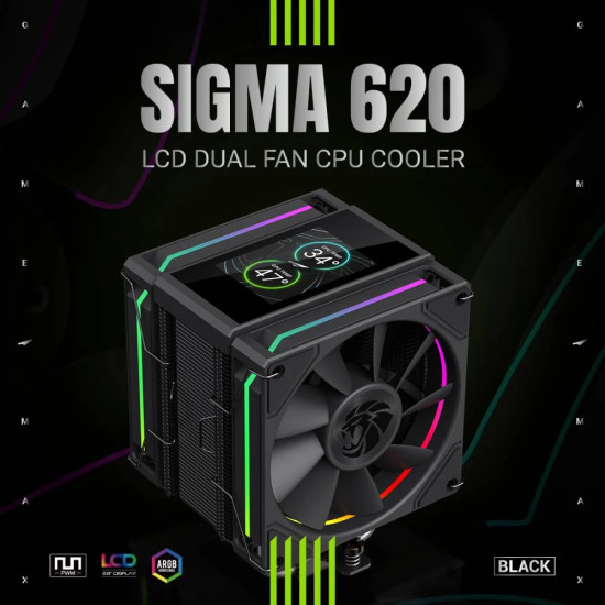 Охладител за процесор Gamemax CPU Cooler Sigma 620 LCD Black - Addressable RGB