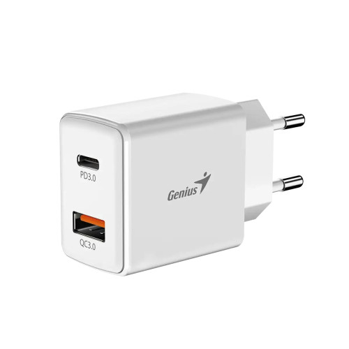 Зарядно Genius Fast Charger PD-20AC - 20W, USB-A, USB-C, PD3.0, QC3.0, White