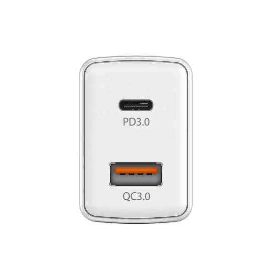Зарядно Genius Fast Charger PD-20AC - 20W, USB-A, USB-C, PD3.0, QC3.0, White