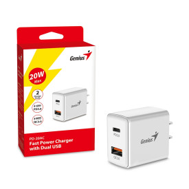 Зарядно Genius Fast Charger PD-20AC - 20W, USB-A, USB-C, PD3.0, QC3.0, White