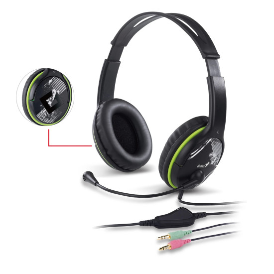 Слушалки Genius Headset HS-400A - 3.5 mm, Mic, Black/Green
