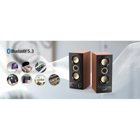 Тонколони Genius Speakers 2.0 - SP-HF800BT - 20W RMS, Bluetooth 5.3, Wood