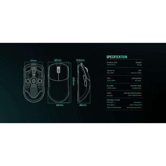 Безжична мишка Lamzu MAYA X 8K - Wireless Gaming Mouse - Aimlabs Edition