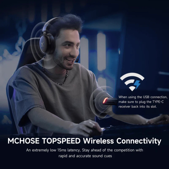 Безжични слушалки MCHOSE Wireless Gaming Headphones - V9 Pro Steel Black - Bluetooth , 2.4G