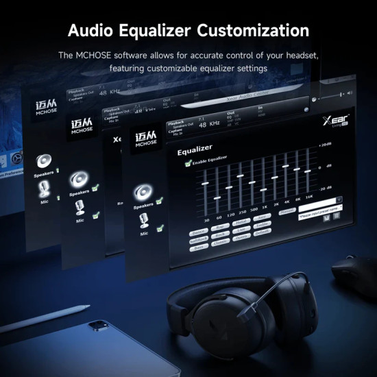 Безжични слушалки MCHOSE Wireless Gaming Headphones - V9 Pro Steel Black - Bluetooth , 2.4G