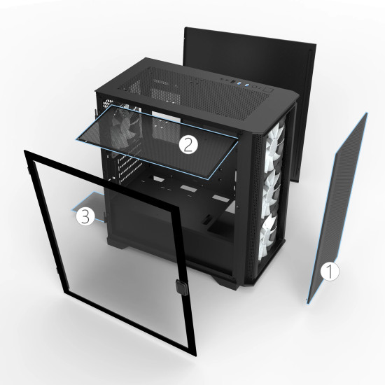 Кутия за компютър Montech AIR 100 ARGB, Micro ATX Case, TG, 4x120mm ARGB Fans, Black