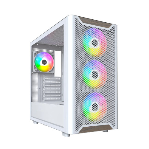 Кутия за компютър Montech Case ATX - XR Wood (W) - 4 x 120 mm ARGB Fans, Wood, USB-C, White