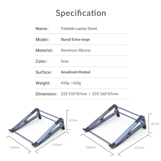 Поставка за лаптоп Orico Laptop Stand - Aluminum, Grey, up to 15.6" - MA13-GY