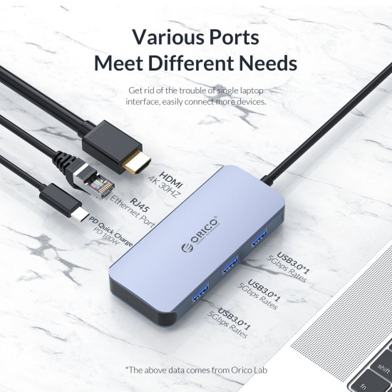 Докинг станция Orico Docking Station Type-C Power Distribution 3.0 100W - LAN, HDMI, Type-C x 1, USB3.0 x 3 - MC-U602P