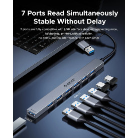 USB хъб Orico HUB USB-C 5 port - USB3.0 x 1, USB2.0 x 2, USB-C x 2, Aluminium - YSA4-U2-GY