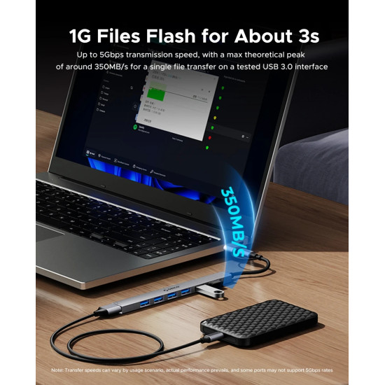 USB хъб Orico HUB USB-C 5 port - USB3.0 x 1, USB2.0 x 2, USB-C x 2, Aluminium - YSA4-U2-GY